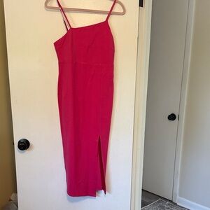 A symmetrical Fuchsia Spaghetti-Strap Midi Dress - Women